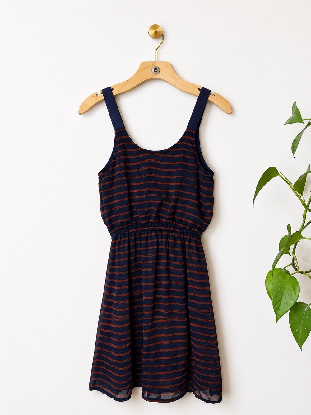 Xhilaration Striped Sleeveless Fit & Flare Dress XS Navy Orange